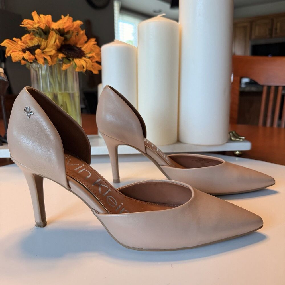 Calvin Klein D’Orsay Leather Pumps Women’s US 6.5 M Blush Nude Pointed Toe Heels
